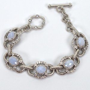 Judith Ripka Sterling Silver Blue Chalcedony CZ Toggle Bracelet NWOT
